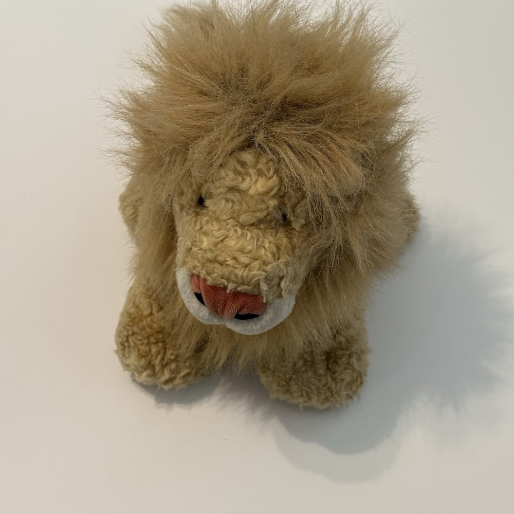 Vintage Gund Plush Lion 11" Pink Nose Beige Brown Tan Stuffed Animal